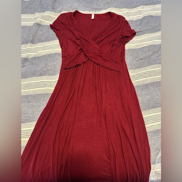 PinkBlush Burgundy Draped Maternity/Nursing Maxi Dress - Picture 4 of 4